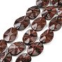 Naturelles acajou obsidienne brins de perles, ondulée ovale plat