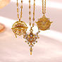 304 Stainless Steel Crystal Rhinestone Pendant Necklaces, Golden