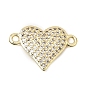 Brass Micro Pave Clear Cubic Zirconia Connector Charms, Heart Links, Rack Plating, Long-Lasting Plated, Cadmium Free & Lead Free