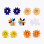 Seed Beads Stud Earrings, with 304 Stainless Steel Earring Findings and Ear Nuts, Flower, Golden