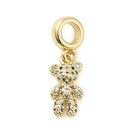 Rack Plating Brass with Cubic Zirconia Pendants, Long-Lasting Plated, Cadmium Free & Lead Free, Bear