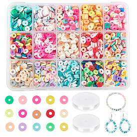 PandaHall Elite Handmade Polymer Clay Beads, for DIY Jewelry Crafts Supplies, Heishi Beads, Disc/Flat Round