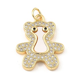 Brass Cubic Zirconia with Shell Pendants, Long-Lasting Plated, Lead Free & Cadmium Free, Bear