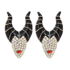Horned Witch Earrings with Oil Painting and Diamond Decoration for Halloween