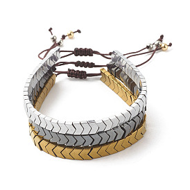 3Pcs 3 Color Arrow Shape Synthetic Hematite Braided Bead Bracelets Set, Gemstone Jewelry for Women