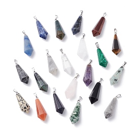 Natural & Synthetic Gemstone Pointed Pendants, with Platinum Plated Brass Loops, Bullet