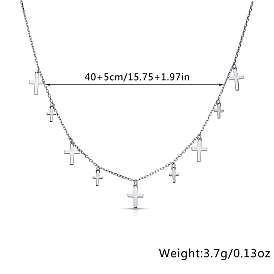 S925 Sterling Silver Cross Charm Necklace for Women, Platinum