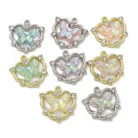 Rack Plating Alloy Rhinestone Pendants, with Resin, Lead Free & Cadmium Free & Nickel Free, Butterfly Charms