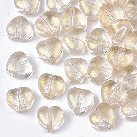 Transparent Spray Painted Glass Beads, with Glitter Powder, Heart