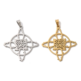 304 Stainless Steel Pendants, Laser Cut, Witch Knot with Rose Charm