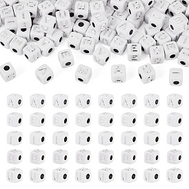 150 шт 5 стили непрозрачные акриловые бусины, куб с буквой aeiou, серебристого металла, обвитыми