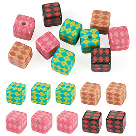 Печатные непрозрачные акриловые бусины, куб с ромбовидным узором