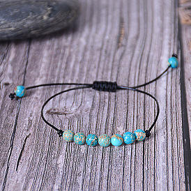 Fashionable Natural Stone Braided Leather Bracelet with Turquoise and Emperor Stone Beads