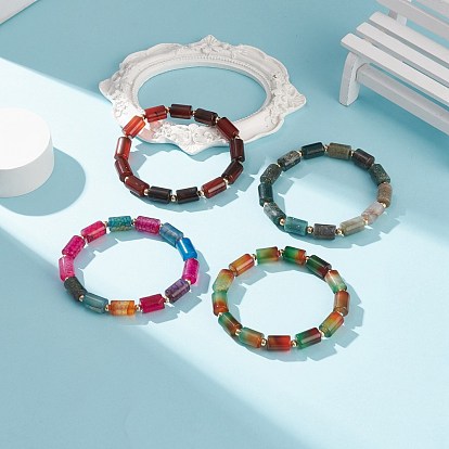 Natural Gemstone Column Beaded Stretch Bracelet, Gemstone Jewelry for Women