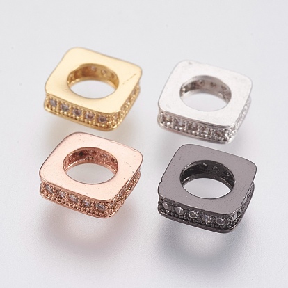 Brass Micro Pave Cubic Zirconia European Beads, Large Hole Beads, Lead Free & Cadmium Free, Square