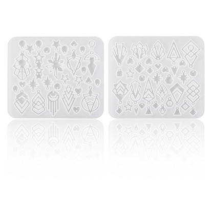 2Pcs 2 Styles DIY Silicone Pendant Molds, Resin Casting Molds, Mixed Shapes