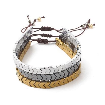 3Pcs 3 Color Arrow Shape Synthetic Hematite Braided Bead Bracelets Set, Gemstone Jewelry for Women