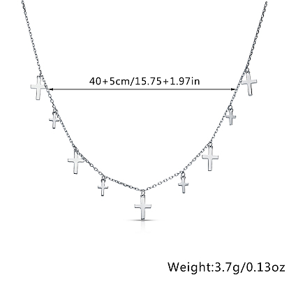 S925 Sterling Silver Cross Charm Necklace for Women, Platinum