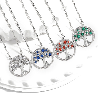Бохо латунный кубический цирконий кулон «дерево жизни» ожерелья с цепочкой для женщин, платина