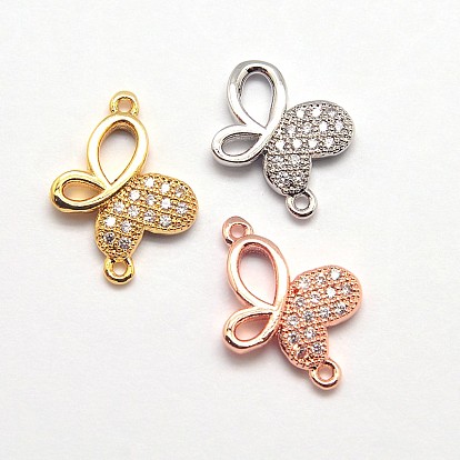 CZ латунные микро проложить кубических ссылки циркония, без кадмия, без никеля и без свинца, бабочка, 16x12x2 мм, отверстие : 1 мм
