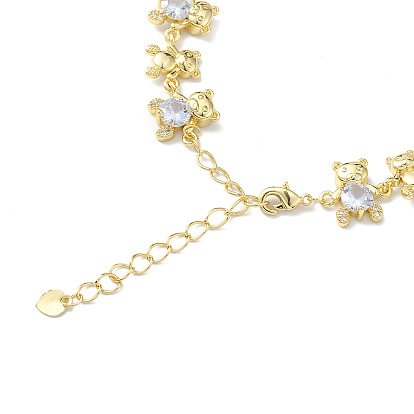 Clear Cubic Zirconia Bear Link Chain Bracelet, Rack Plating Brass Jewelry for Women, Lead Free & Cadmium Free