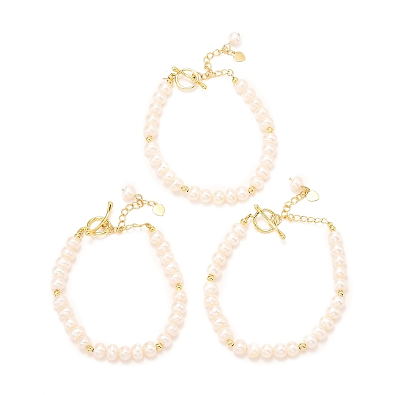 Браслеты из натурального жемчуга с бисером, С латунными круглыми бусами, долговечный