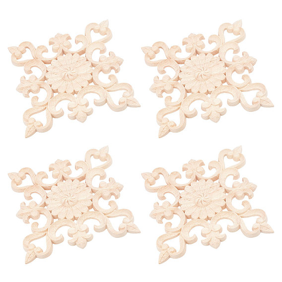 Резная накладка из натурального дерева, неокрашенная накладка мебель украшения дома, цветок