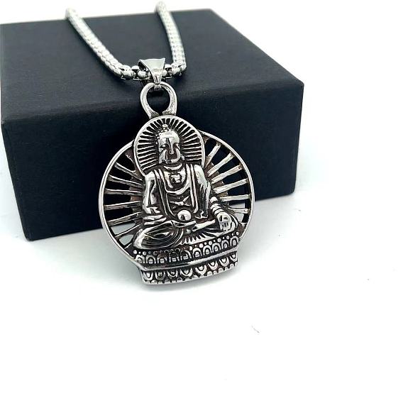 Винтажный панк-стиль 304 Подвески Будды из нержавеющей стали для мужчин, не тускнеет