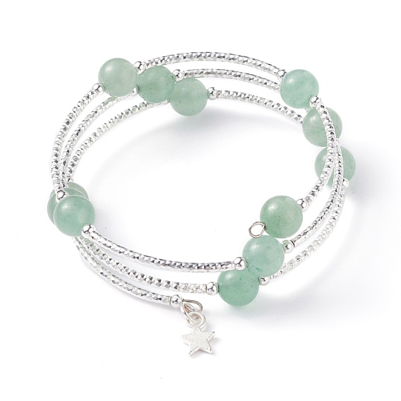 Круглый браслет из бисера из натурального смешанного камня, 3 каменный браслет с петлями, крошечный браслет с подвеской в виде звезды для женщин, платина