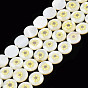 Natural Freshwater Shell Enamel Beads, Flat Round with Flower