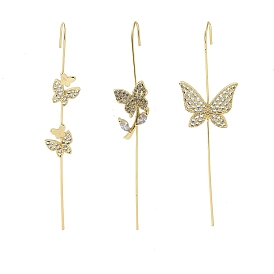Butterfly Brass Crystal Rhinestone Ear Wrap Crawler Hook Earrings for Women, Real 18K Gold Plated