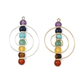 2шт. 2 цвета, круглые бусины с камнями чакр, Спиральные подвески, обмотанные медной проволокой, смешанные окрашенные и неокрашенные