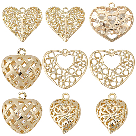 10шт 5 стили латунные филигранные подвески, сердце
