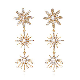 Sweet and Elegant Diamond Inlaid Star Long Earrings - Fashionable and Creative Ear Pendants