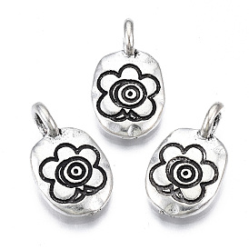 Tibetan Style Alloy Pendants, Cadmium Free & Lead Free, Oval with Flower