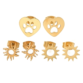 304 Stainless Steel Stud Earrings, Golden