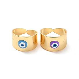 Enamel Evil Eye Open Cuff Rings, Real 18K Gold Plated Brass Jewelry for Women