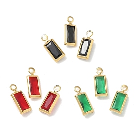 Латунь стекло амулеты, прямоугольник амулеты, без никеля , граненые, реальный 18 k позолоченный
