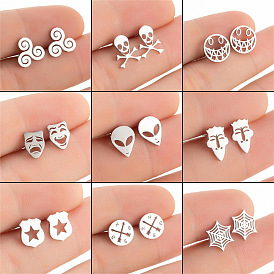 Cartoon Character Cry Laugh Face Earrings Set for Halloween in Stainless Steel