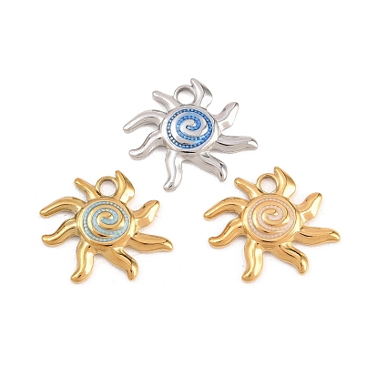 304 нержавеющей стальной эмали подвески, солнечные чары, ионное покрытие (ip), настоящее 18k позолоченное/цвет нержавеющей стали