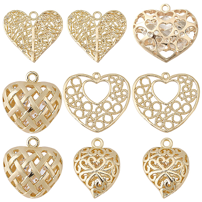 10шт 5 стили латунные филигранные подвески, сердце