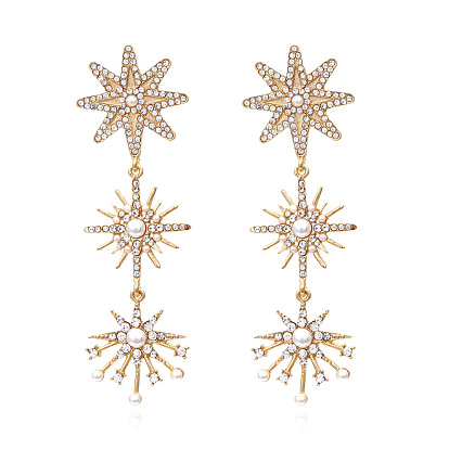 Sweet and Elegant Diamond Inlaid Star Long Earrings - Fashionable and Creative Ear Pendants