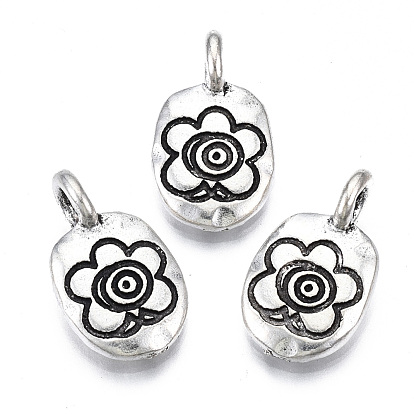 Tibetan Style Alloy Pendants, Cadmium Free & Lead Free, Oval with Flower