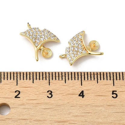 Rhodium Plated 925 Sterling Silver Charms, with Cubic Zirconia, Gingko Leaf Charm, with S925 Stamp