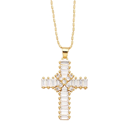 Brass Micro Pave Cubic Zirconia Pendant Necklaces, Cross