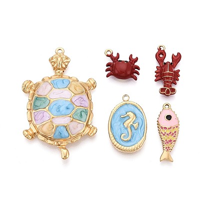 Морские животные 304 подвески из нержавеющей стали с эмалью, Подвески в виде черепахи/креветки/рыбы/овальной формы и морского конька/краба, ионное покрытие (ip), реальный 18 k позолоченный