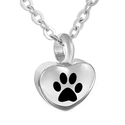 304 Stainless Steel Urn Ashes Pendants, Heart with Paw Print