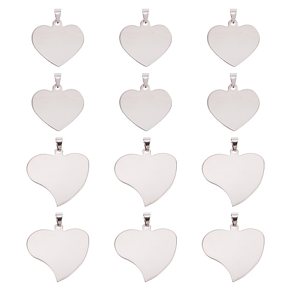12 шт. 2 стили 201 подвески-бирки из нержавеющей стали с штампованным сердцем