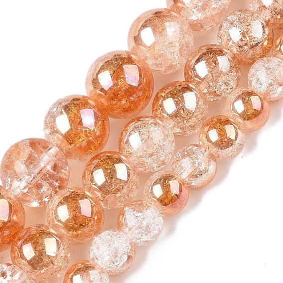 Гальванизированные нити стеклянных бусин с эффектом кракле, с половиным покрытием, круглые