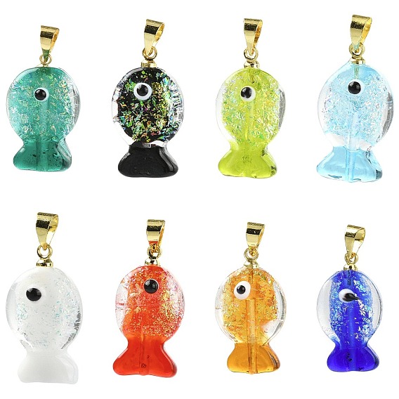 16шт. 8 цветов, подвески ручной работы из дихроичной фольги, с латунной фурнитурой , рыбы прелести